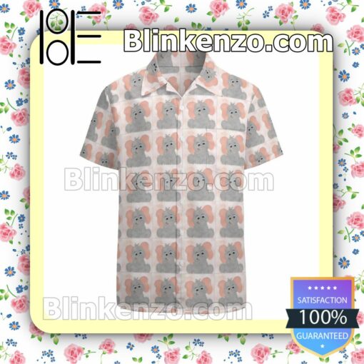 Cute Dumbo Elephant Pattern Summer Hawaiian Shirt, Mens Shorts