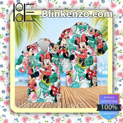 Cute Minnie Mouse Disney Cartoon Graphics Tropical Hibicus Summer Hawaiian Shirt, Mens Shorts