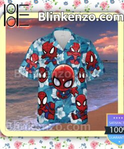 Cute Spiderman Hibicus Blue Summer Hawaiian Shirt, Mens Shorts