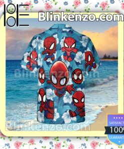 Cute Spiderman Hibicus Blue Summer Hawaiian Shirt, Mens Shorts a