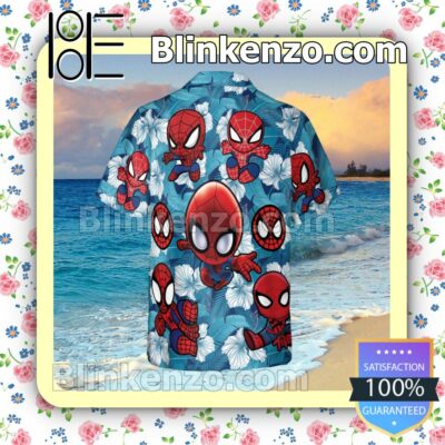 Cute Spiderman Hibicus Blue Summer Hawaiian Shirt, Mens Shorts a