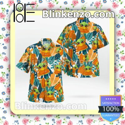 Cute Star Wars The Child Leaf Pattern Hawaiian Shirts, Swim Trunks