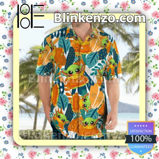 Cute Star Wars The Child Leaf Pattern Hawaiian Shirts, Swim Trunks b