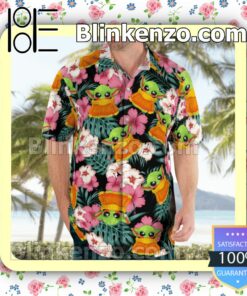 Cute Star Wars The Child Tropical Leaf Hibiscus Hawaiian Shirts, Swim Trunks b