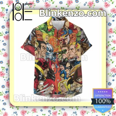 DC vs Marvel Comic Summer Hawaiian Shirt, Mens Shorts