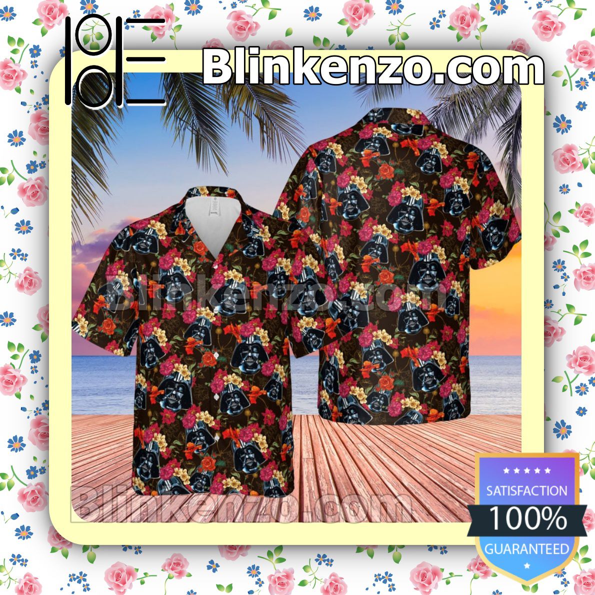 Darth Vader Star Wars Floral Pattern Summer Hawaiian Shirt, Mens Shorts