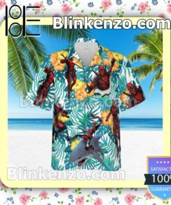 Deadpool Shark Hibicus Summer Hawaiian Shirt, Mens Shorts