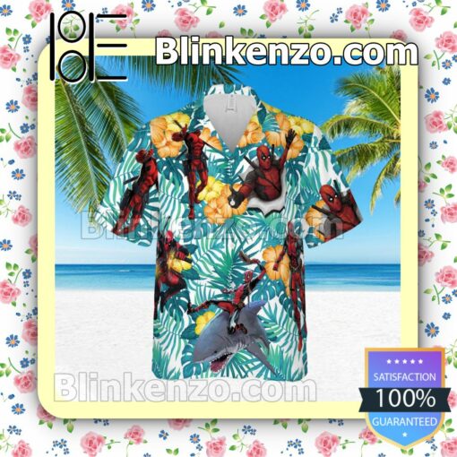 Deadpool Shark Hibicus Summer Hawaiian Shirt, Mens Shorts