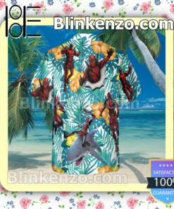 Deadpool Shark Hibicus Summer Hawaiian Shirt, Mens Shorts a