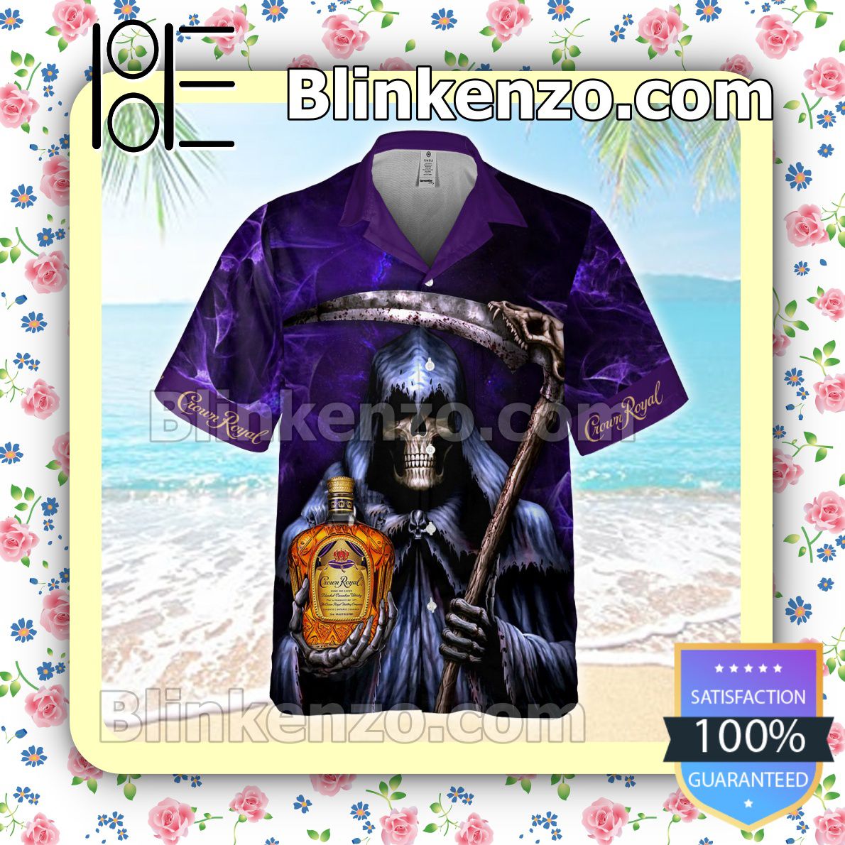 Death Holding Crown Royal Purple Black Summer Hawaiian Shirt, Mens Shorts