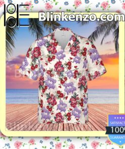 Deep Purple Rock Band Floral Pattern White Summer Hawaiian Shirt, Mens Shorts