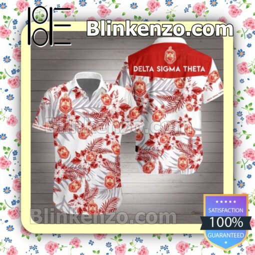 Delta Sigma Theta Red Tropical Floral White Summer Shirts