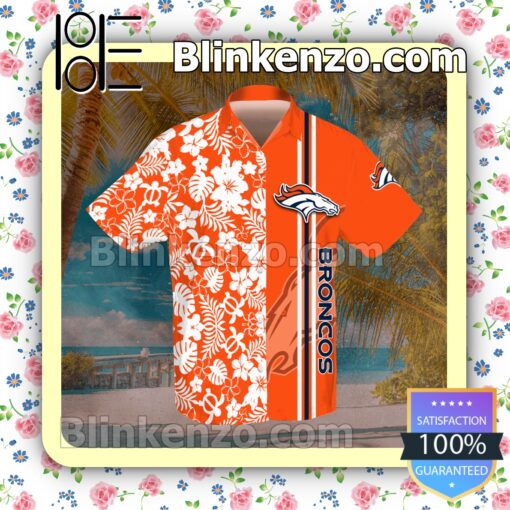 Denver Broncos Flowery Orange Summer Hawaiian Shirt b