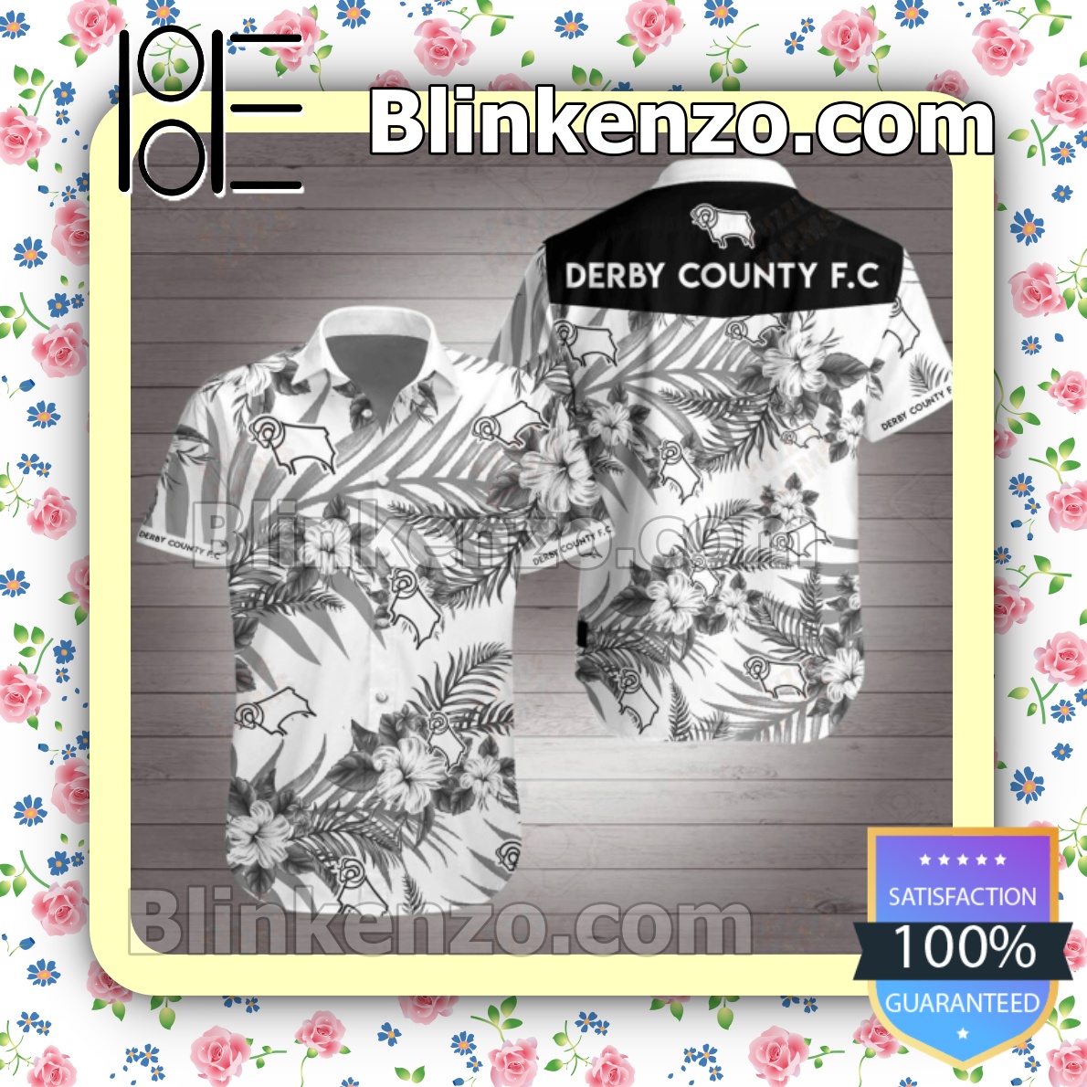 Popular Derby County Fc Black Tropical Floral White Summer Shirts