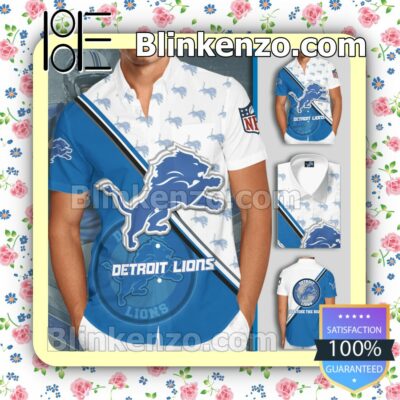 Detroit Lions Blue White Summer Hawaiian Shirt, Mens Shorts