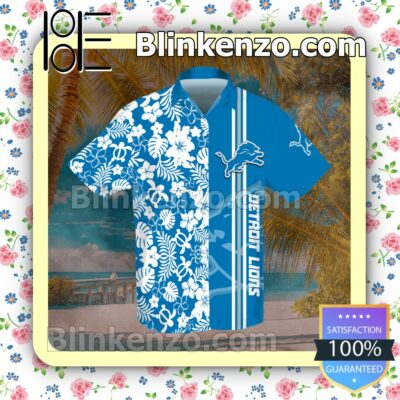 Detroit Lions Flowery Blue Summer Hawaiian Shirt, Mens Shorts