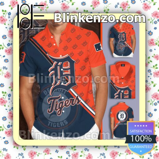 Detroit Tigers Orange Cobalt Summer Hawaiian Shirt, Mens Shorts