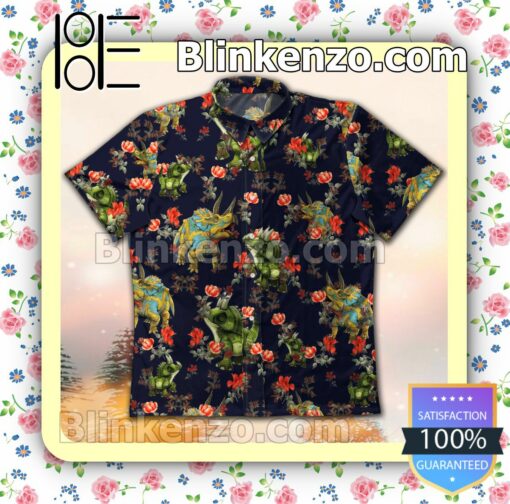 Dinosaur Flower Plant Black Summer Shirts