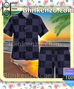 Dior Black And Purple Checkered Luxury Beach Shirts, Swim Trunks