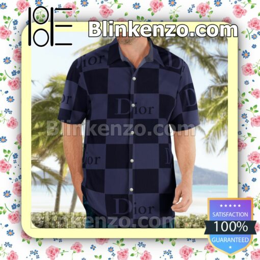 Dior Black And Purple Checkered Luxury Beach Shirts, Swim Trunks a