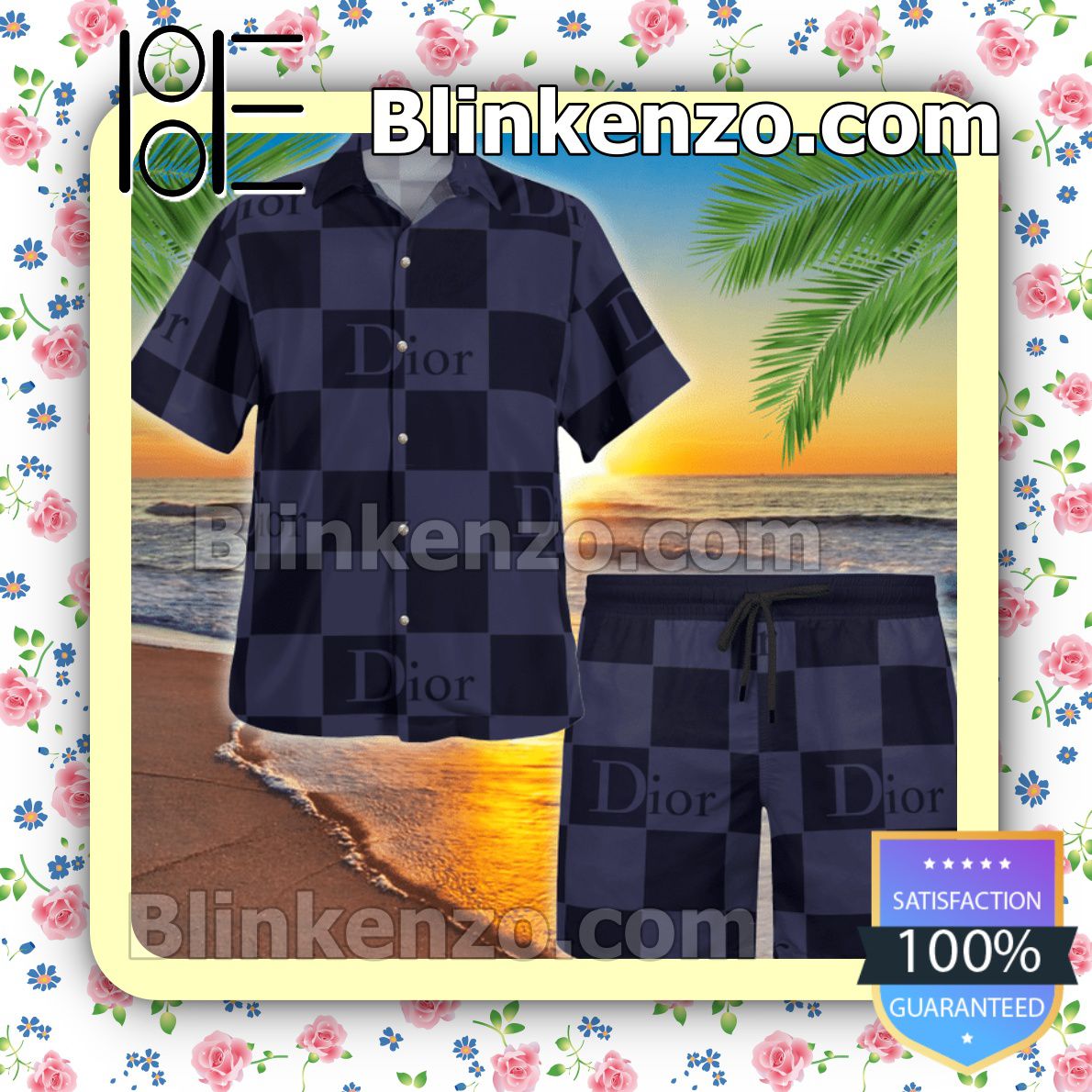 Dior Black And Purple Checkered Luxury Beach Shirts, Swim Trunks