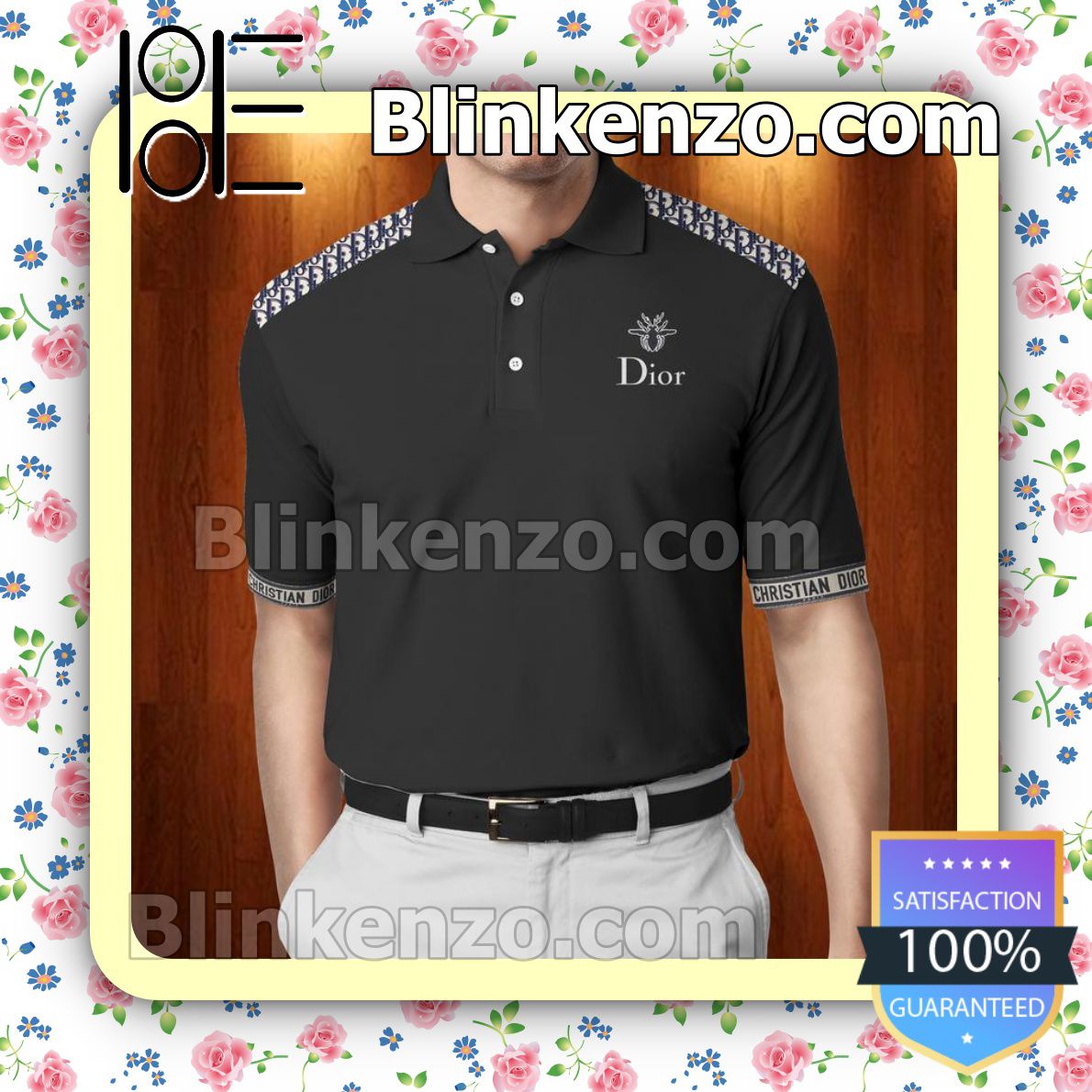Dior Luxury Brand Black Embroidered Polo Shirts
