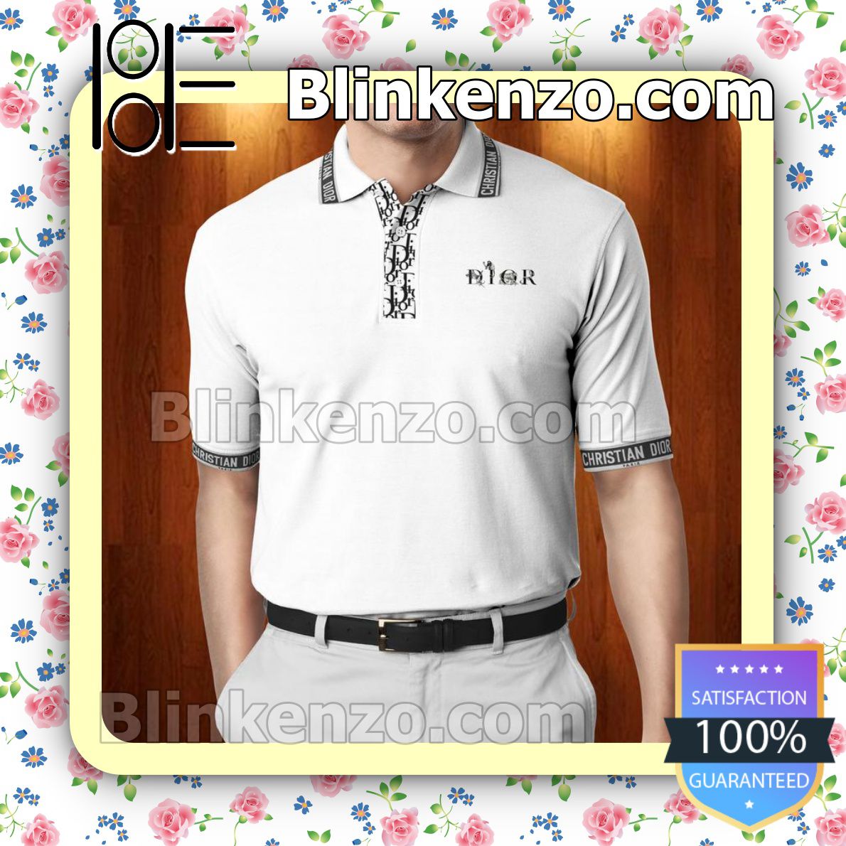 Dior Luxury Brand White Embroidered Polo Shirts
