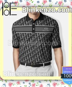 Dior Monogram Luxury Brand Black Embroidered Polo Shirts