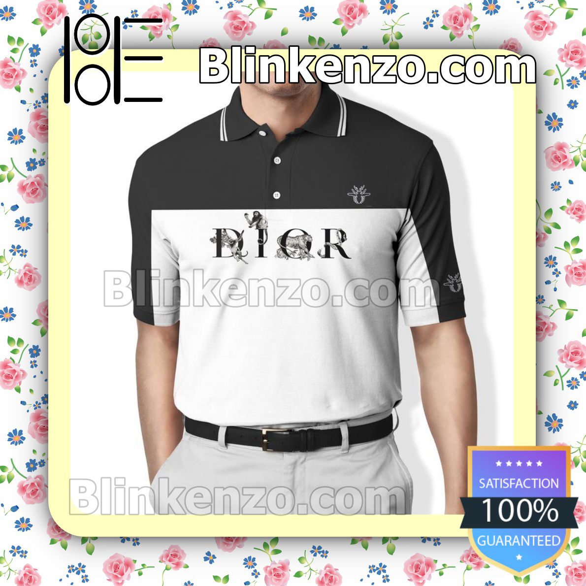 Dior With Animals Black And White Embroidered Polo Shirts