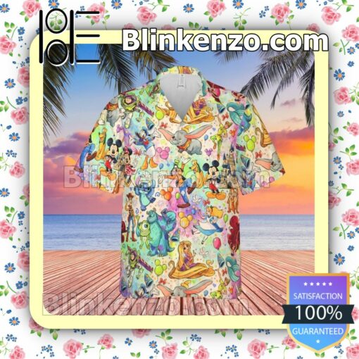 Disney Cartoon Universe Rainbow Summer Hawaiian Shirt, Mens Shorts