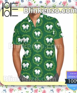 Disney Castle Christmas Wreath Mickey Mouse Green Summer Hawaiian Shirt, Mens Shorts