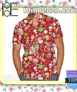 Disney Christmas Snack Cartoon Graphics Red Summer Hawaiian Shirt, Mens Shorts
