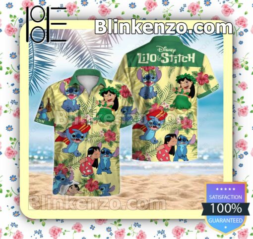 Disney Lilo Stitch Tropical Hibiscus Yellow Summer Shirts