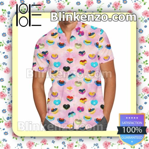 Disney Princess Hearts Cartoon Graphics Pink Summer Hawaiian Shirt, Mens Shorts