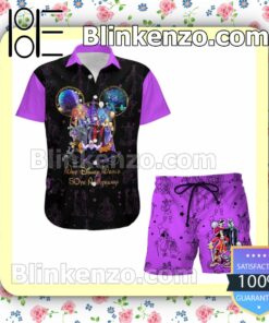 Disney Villains 50th Anniversary Glitter Disney Castle Black Purple Summer Hawaiian Shirt, Mens Shorts
