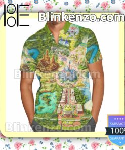 Disneyland Colorful Map Disney Cartoon Graphics Summer Hawaiian Shirt, Mens Shorts
