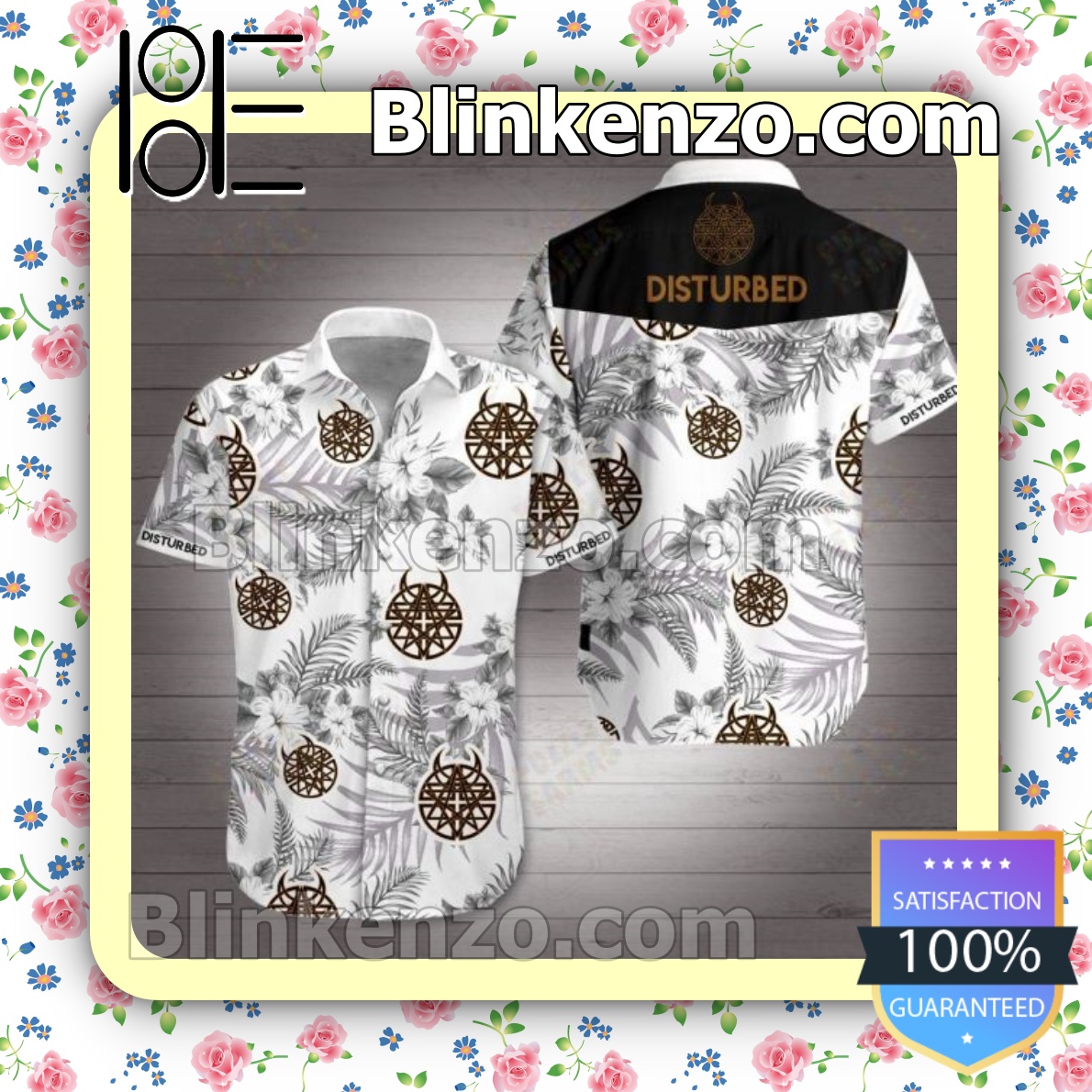 Official Disturbed Grey Tropical Floral White Summer Shirts