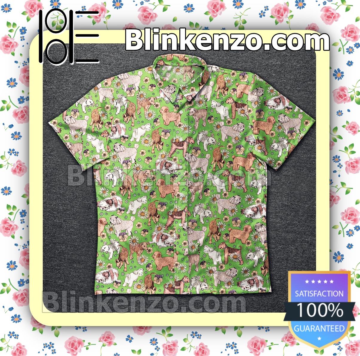 Perfect Dogs And Flowers Green Summer Shirts