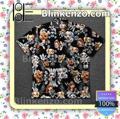 Dogs Chibi Flower Black Summer Shirts