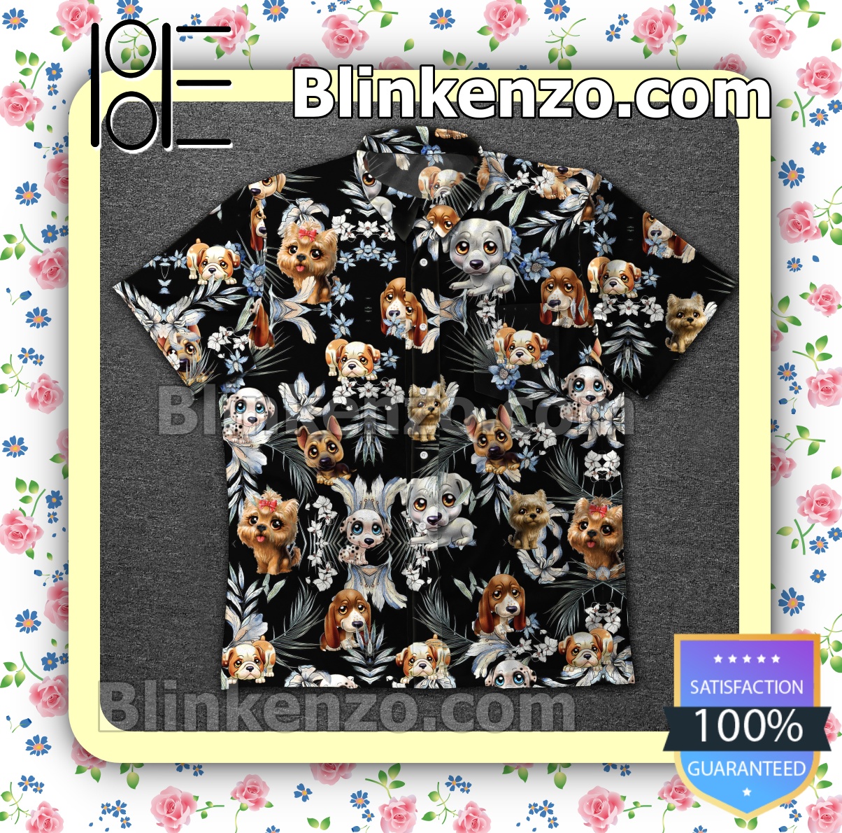 Etsy Dogs Chibi Flower Black Summer Shirts