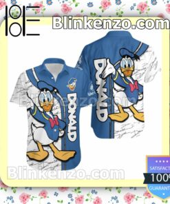 Donald Duck Blue White Stripes Disney Summer Hawaiian Shirt, Mens Shorts