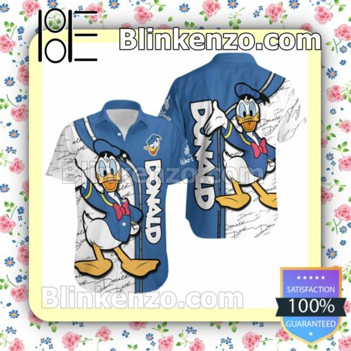 Donald Duck Blue White Stripes Disney Summer Hawaiian Shirt, Mens Shorts