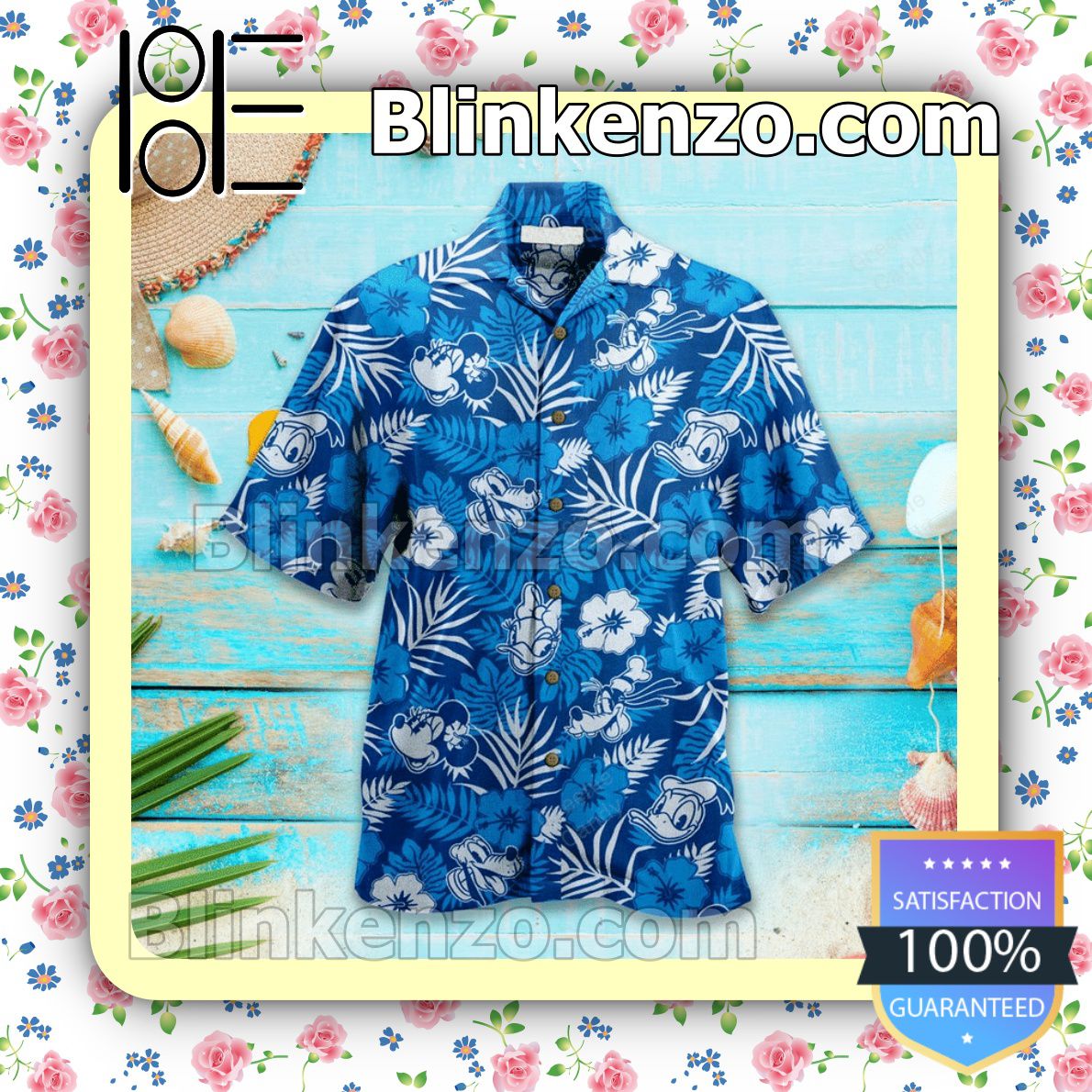 Donald Duck Floral Unisex Blue Summer Hawaiian Shirt, Mens Shorts