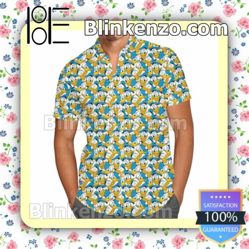 Donald Duck Head Pattern Disney Cartoon Graphics Summer Hawaiian Shirt, Mens Shorts