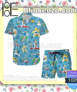 Donald Duck Surfing Disney Cartoon Graphics Blue Summer Hawaiian Shirt, Mens Shorts