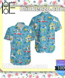 Donald Duck Surfing Disney Cartoon Graphics Blue Summer Hawaiian Shirt, Mens Shorts a