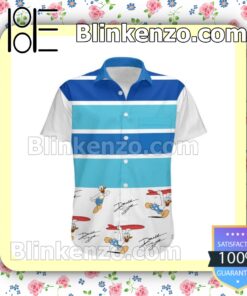 Donald Duck Surfing Disney Cartoon Graphics White Blue Summer Hawaiian Shirt a