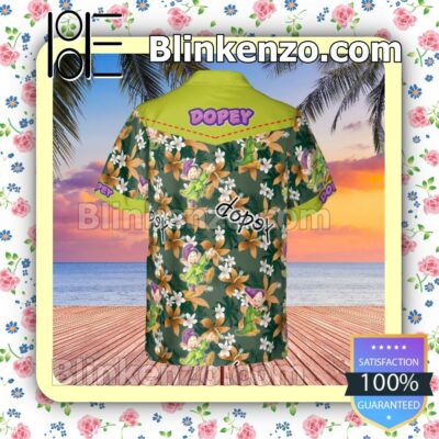 Dopey Dwarf Snow White Disney Cartoon Graphics Floral Pattern Green Summer Hawaiian Shirt, Mens Shorts a