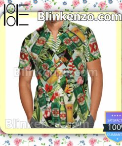 Dos Equis Tropical Leafs Summer Hawaiian Shirt, Mens Shorts