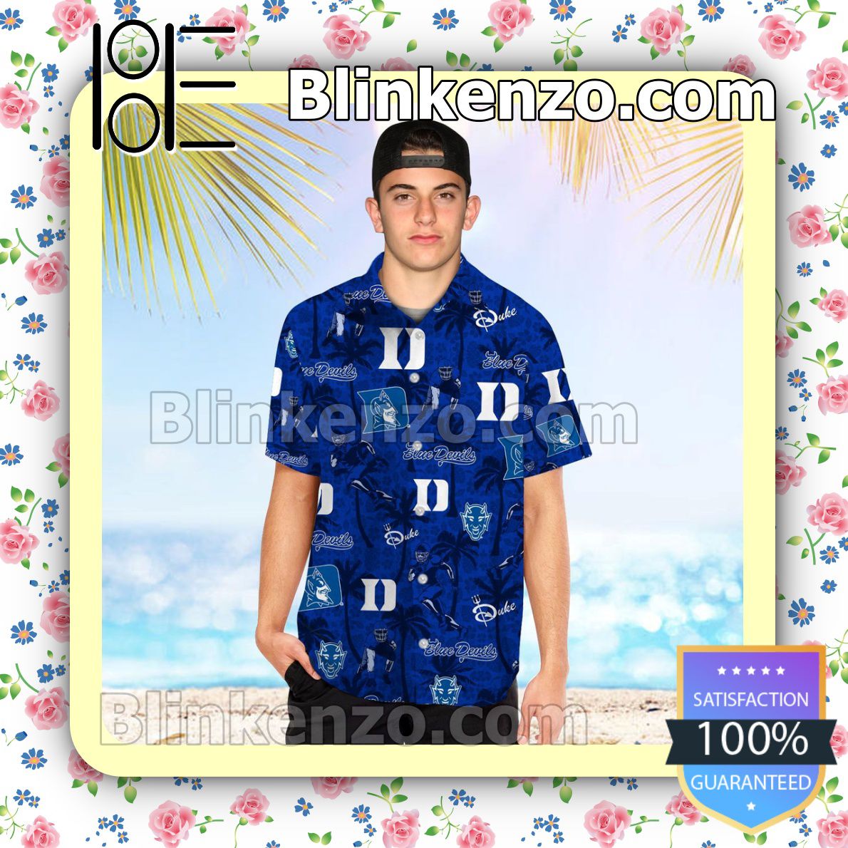 Duke Blue Devils Tropical Coconut Tree Mens Shirt, Swim Trunk
